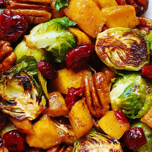 Butternut Squash with Brussel Sprouts, Pecans, Cranberries